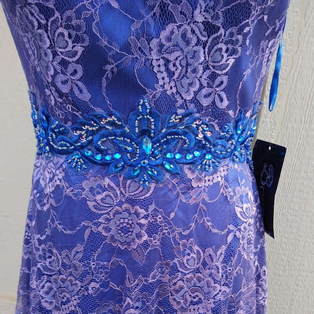 Bonny Prom Dress sz 12 Maxi Lace Jeweled Purple Fairy Romantic Modest Boho NEW - Picture 3 of 10